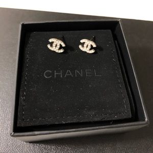 Authentic Chanel Silver CC Stud Earrings